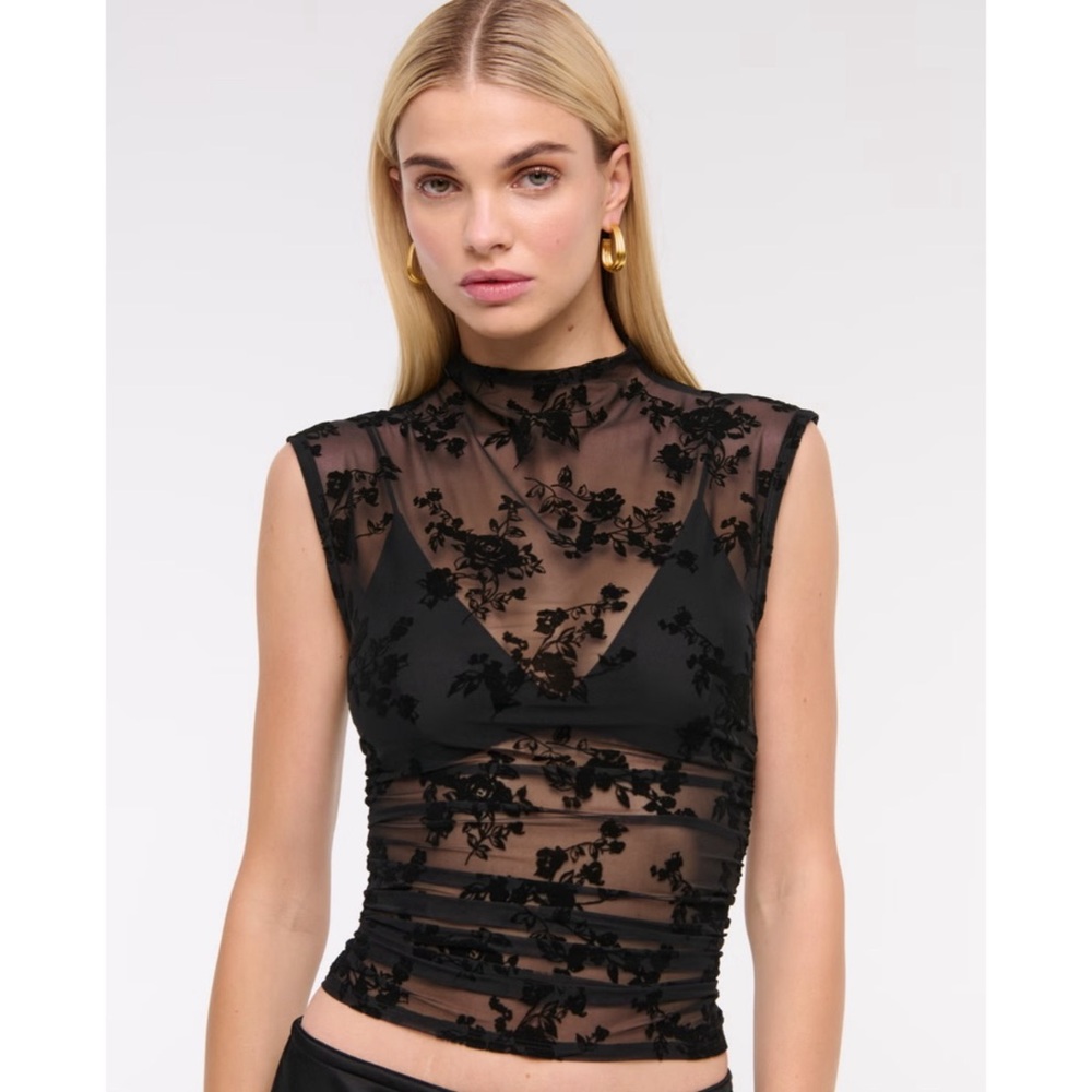 Abercrombie & Fitch Paloma Black Sheer Floral Top - XL